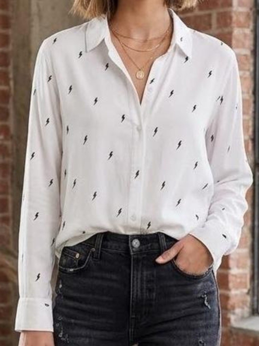 Rails White Lightning Bolt Button-Down Blouse
